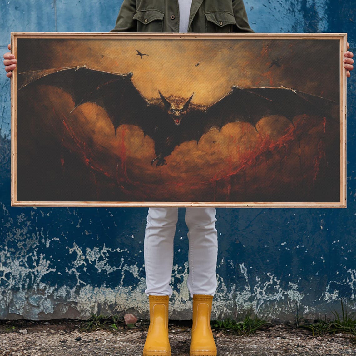 Giant Vampire Bat With Wings Spread Against Fiery Night Sky Poster - Image 6