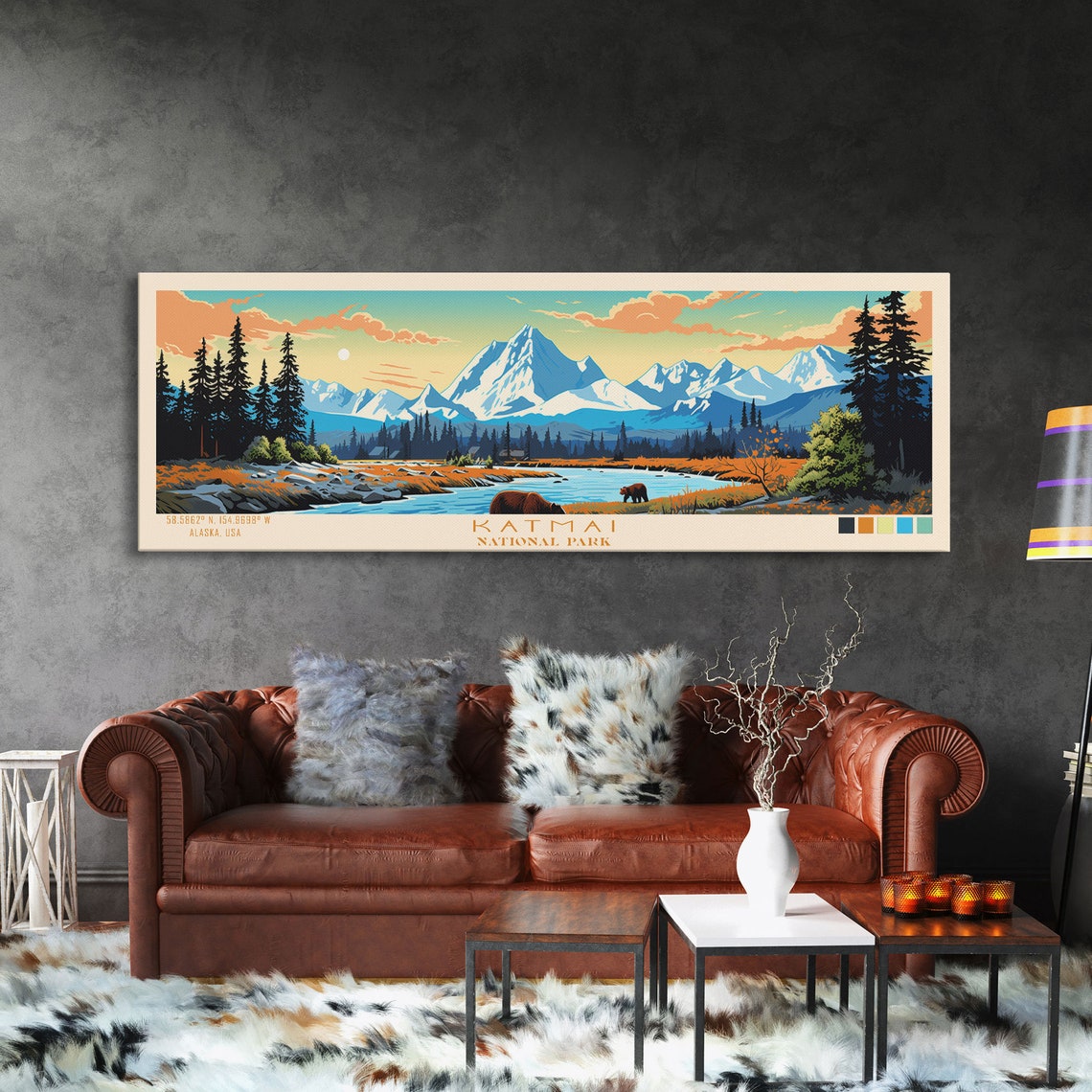 Katmai National Park Brown Bears River Sunset Mountain Travel Poster - Image 3