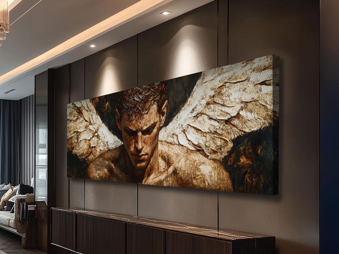 Brooding Angel Wings Panoramic Classical Dark Romantic Oil Art Poster - Image 4