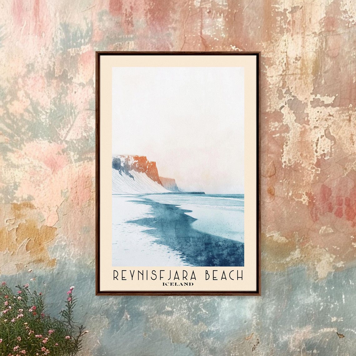 Reynisfjara Beach Iceland Misty Shoreline Monochrome Watercolor Poster - Image 4