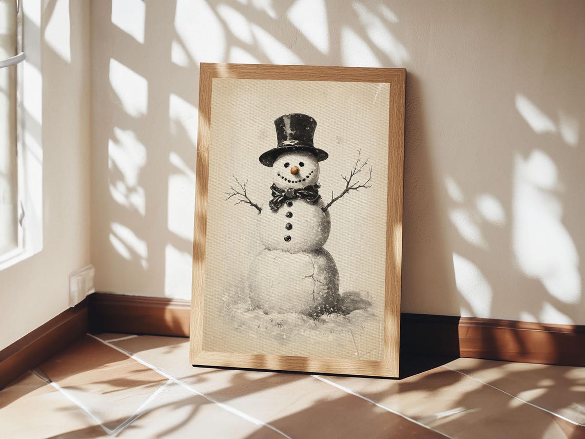 Retro Snowman With Top Hat and Bow Tie Vintage Winter Sketch Poster - Image 4