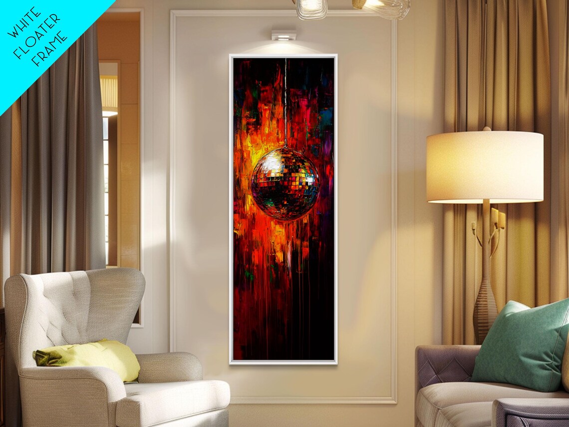 Disco Ball In Fiery Red Abstract Oil Painting Dance Party Art Poster - Image 6