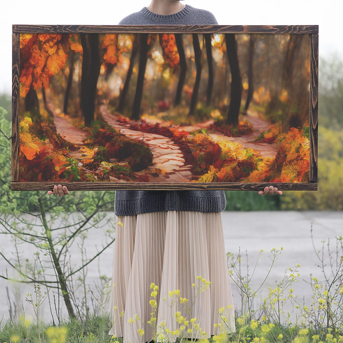 Autumn Forest Trail Winding Stone Path Fall Foliage Nature Art Poster - Image 2