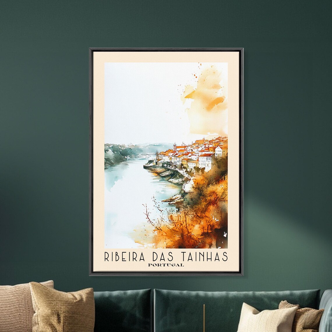 Ribeira Das Tainhas Portugal Riverside Old Town Watercolor Travel Poster - Image 5