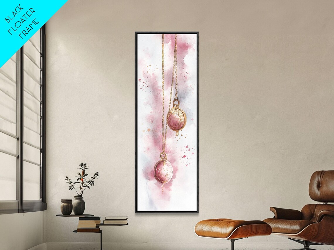 Pink Locket Print Feminine Gemstone Painting Cottagecore Wall Art Light Pink Wall Art Whimsical Art Rustic Decor Vertical Gift Idea - Image 6