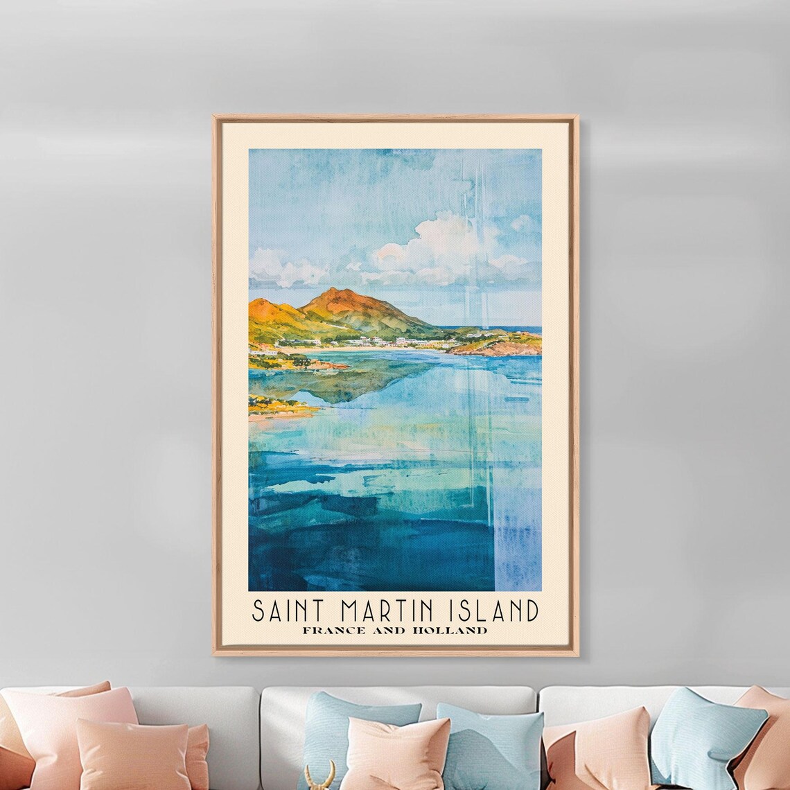 Saint Martin Island France Holland Turquoise Bay Watercolor Travel Poster - Image 2