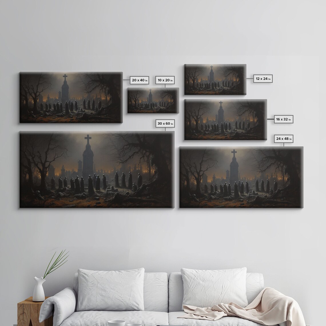 Haunted Cemetery Moonlit Church Cross Hooded Figures Graveyard Night Poster - Image 2