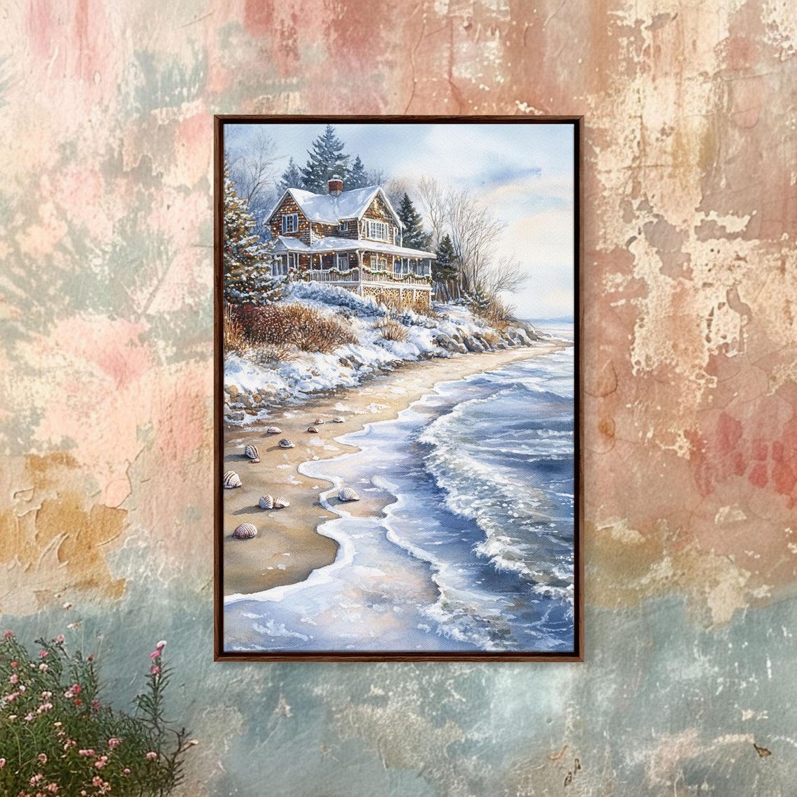 Tropical Christmas Wall Art Xmas At The Beach Seasonal Holiday Decor Living Room Christmas Art Xmas Wall Art Christmas Centerpiece Art - Image 4