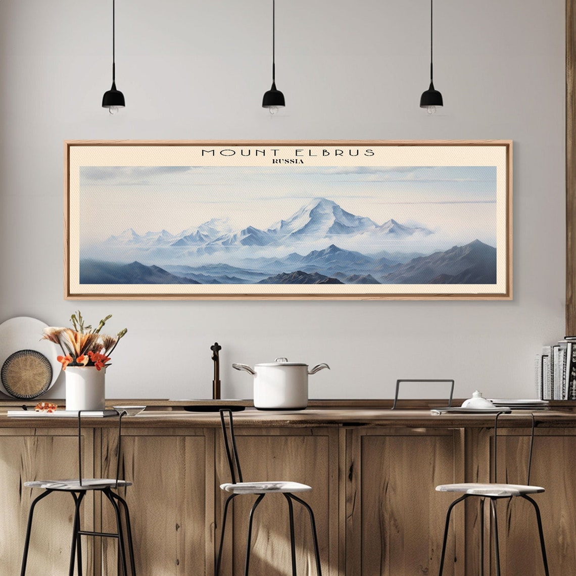 Mount Elbrus Russia Snowy Peak Misty Mountain Range Panoramic Poster - Image 4