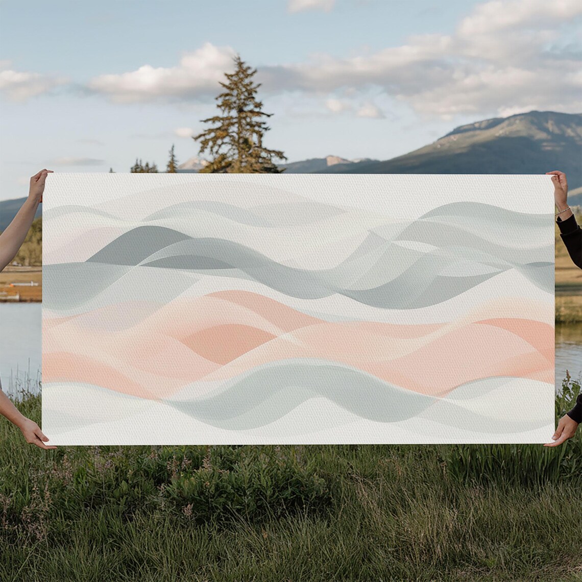 Pastel Ocean Waves Abstract Modern Flowing Gray Pink White Minimal Wall Art Poster - Image 4