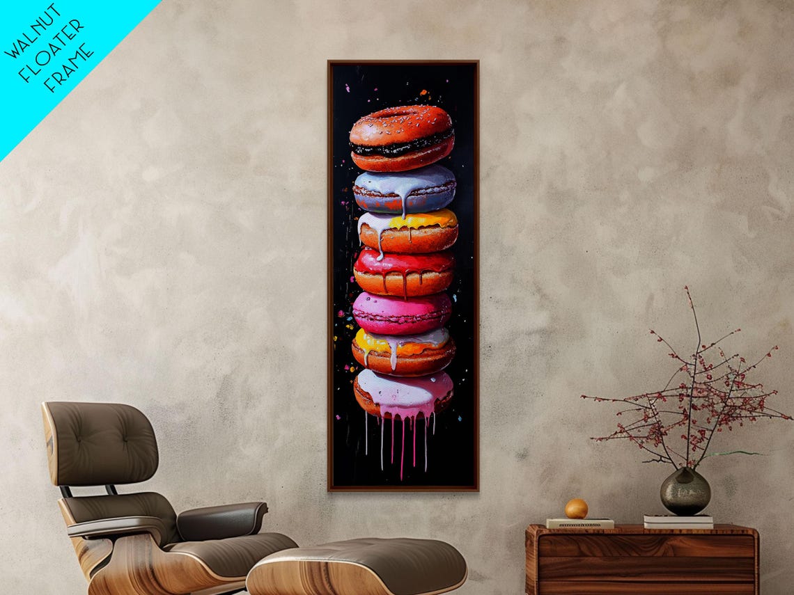 Stack Of Colorful Glazed Donuts Black Background Pop Art Poster - Image 6