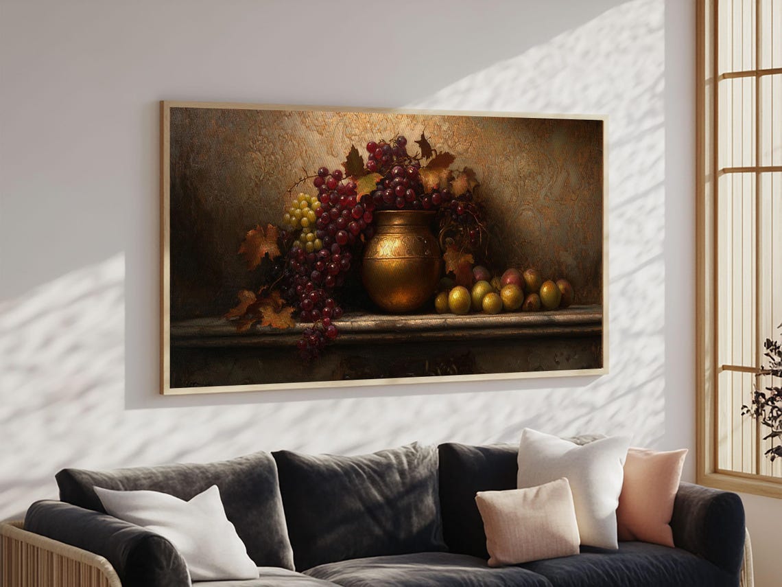 Victorian Still Life Grapes Brass Urn Dark Kitchen Art Poster - Image 6