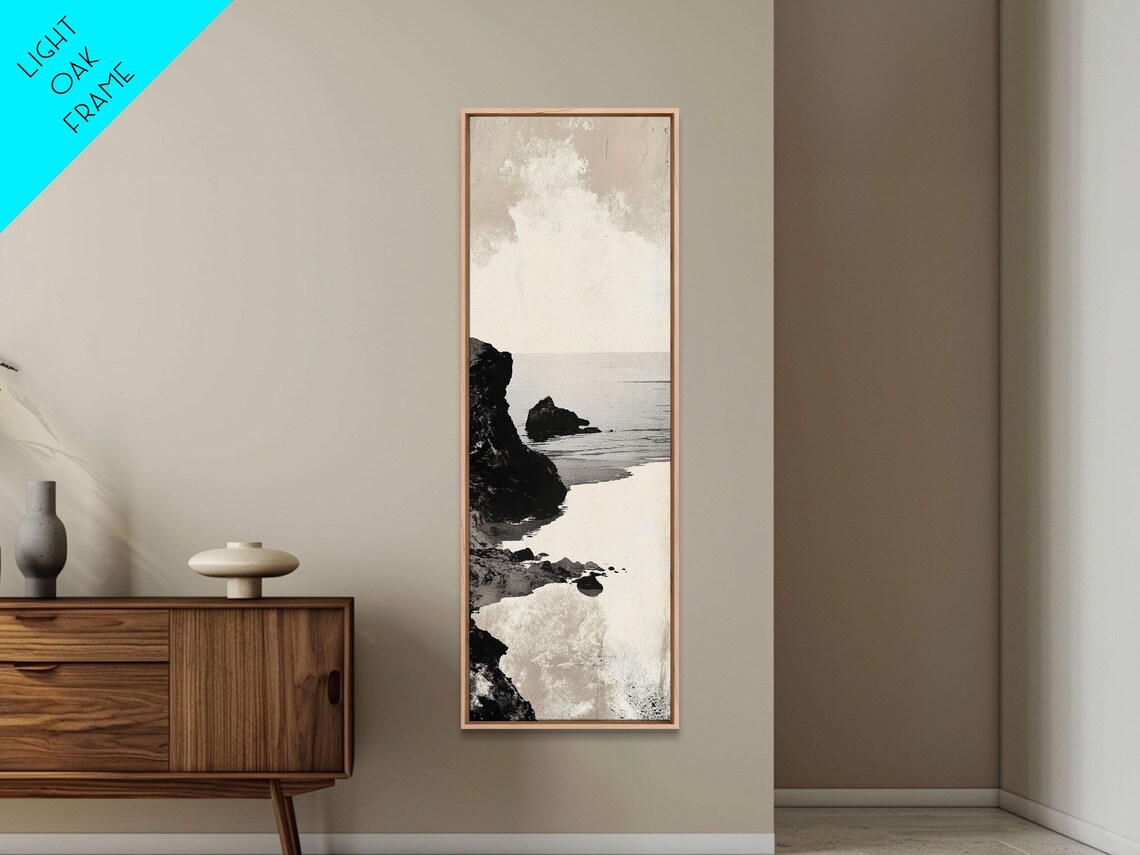 Black White Coastal Rocks Abstract Seascape Minimalist Nautical Vertical Poster - Image 6