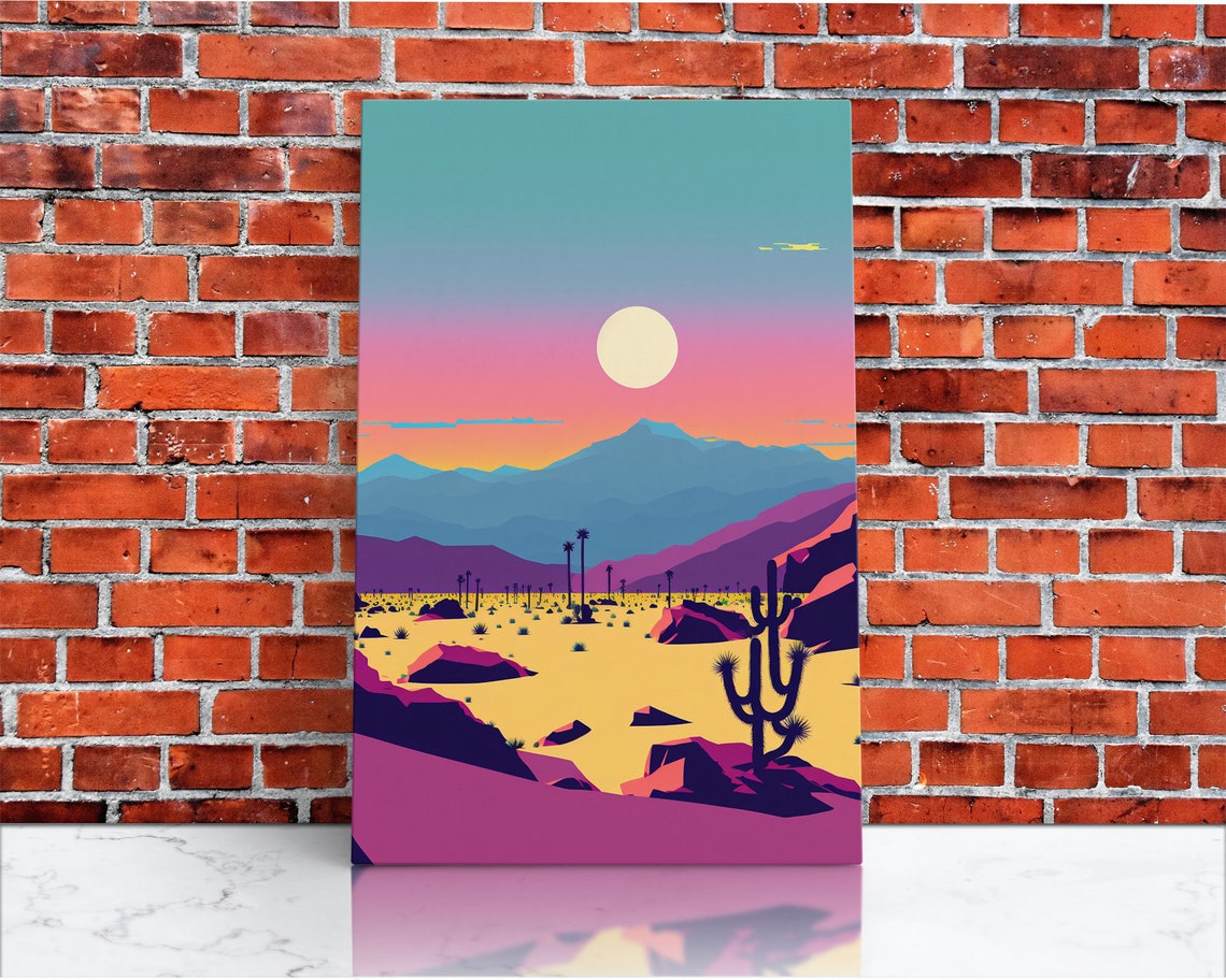 Synthwave Pastel Desert Sun Layered Mountains Joshua Tree Wall Poster - Image 3