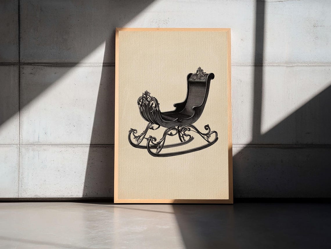 Antique Black Sleigh Engraving Vintage Christmas Winter Wall Poster - Image 3