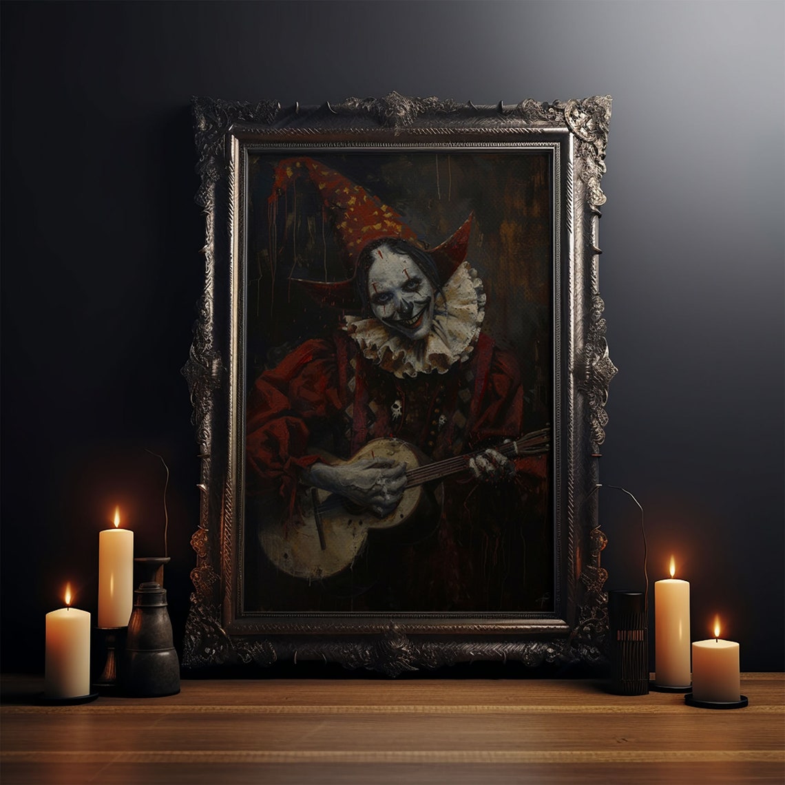 Creepy Clown Playing Guitar Dark Circus Horror Portrait Art Poster - Image 4