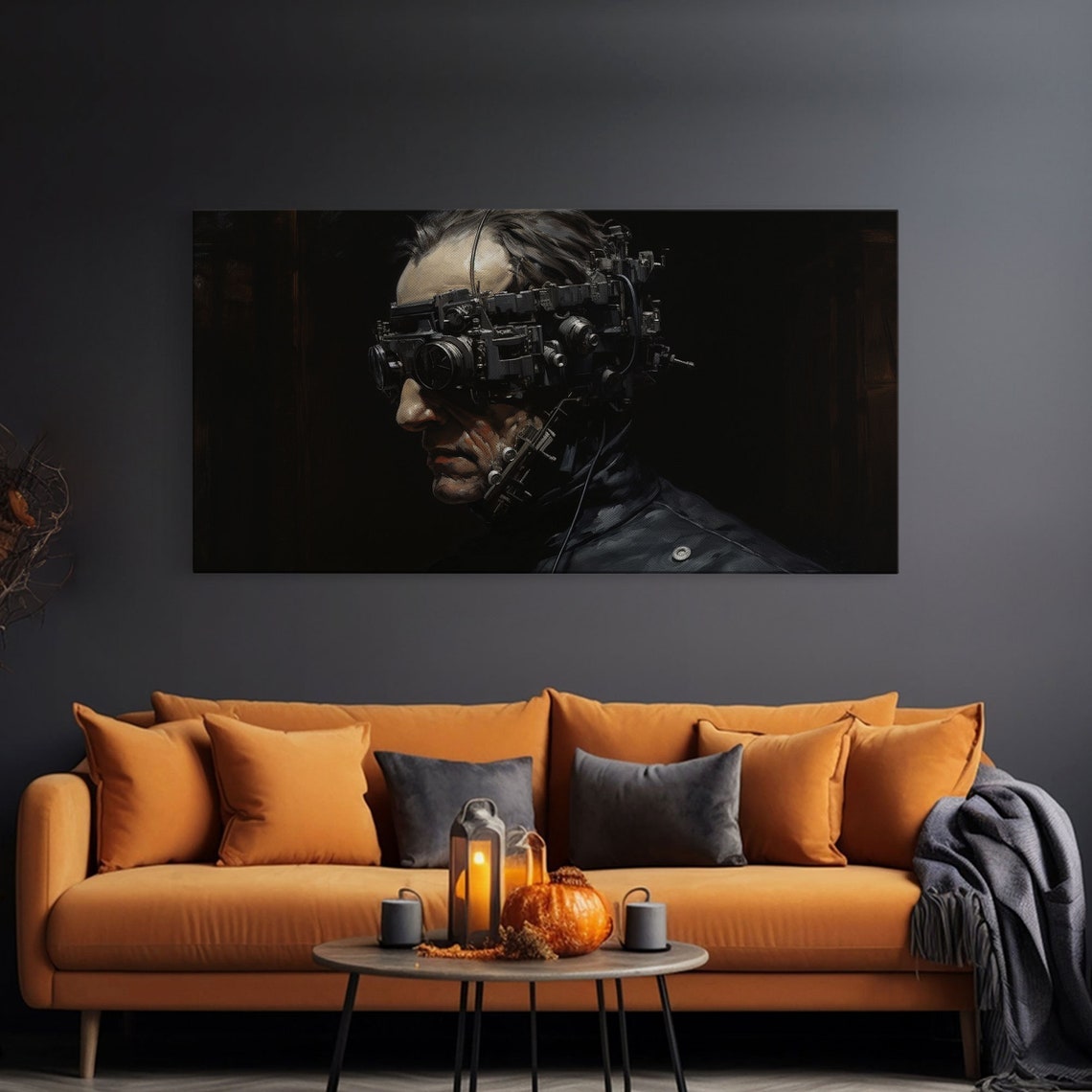 Victorian Steampunk Cyborg With Mechanical Goggles Profile Print