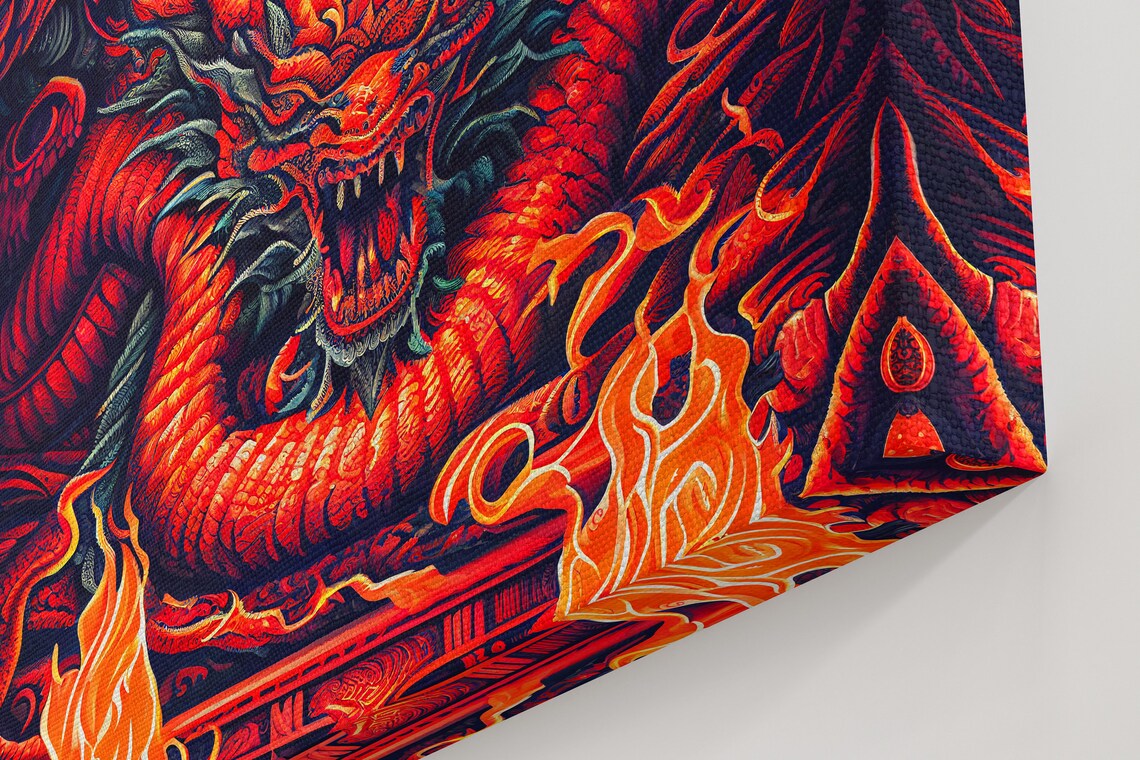 Crimson Chinese Dragon Head Fire Flames Oriental Fantasy Poster - Image 2