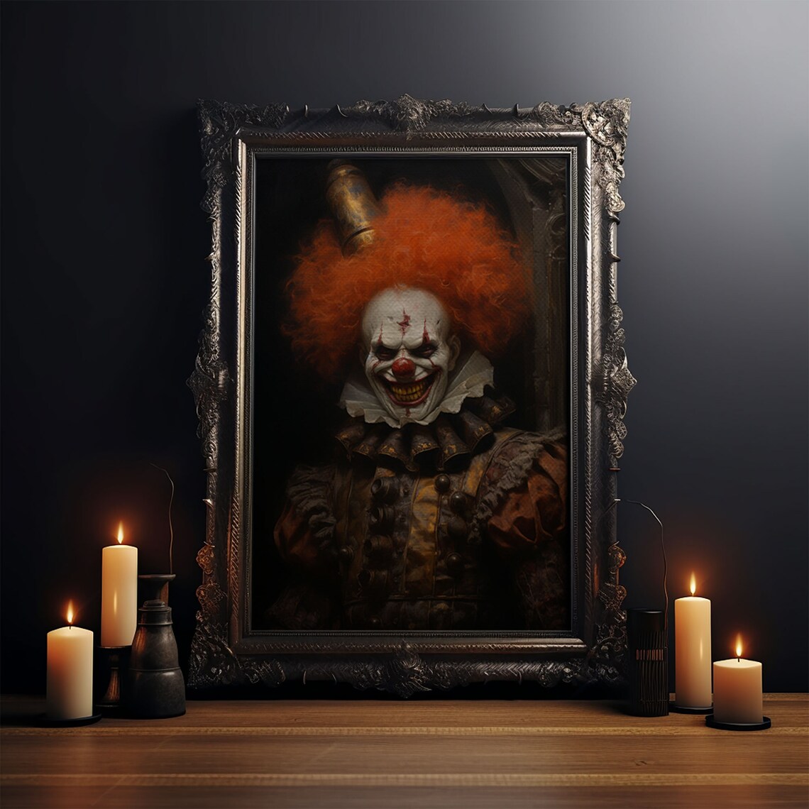 Scary Victorian Clown Portrait Red Hair Creepy Halloween Gothic Poster - Image 3