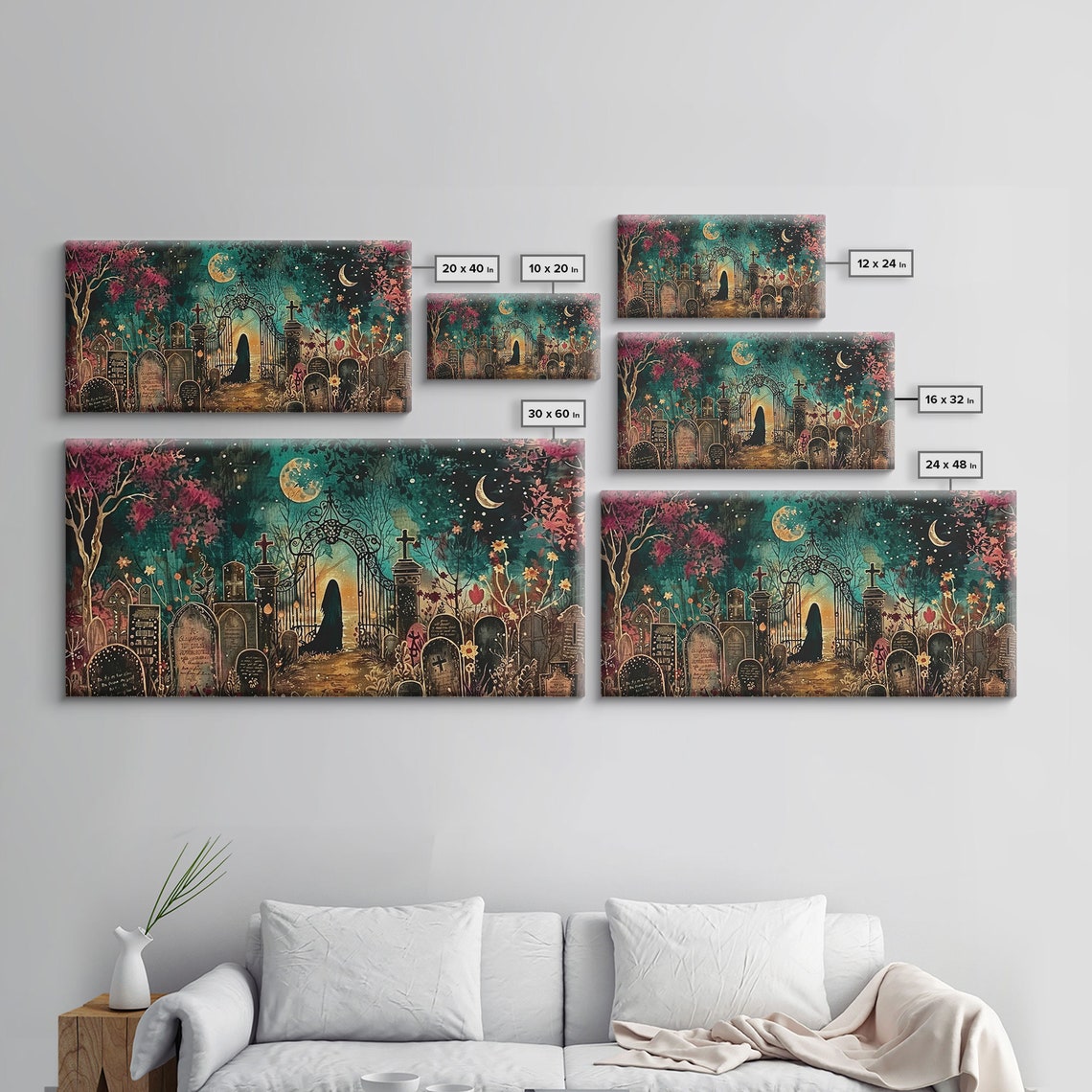 Banshee Graveyard Spooky Halloween Night Moon Decor Wall Art - Image 2