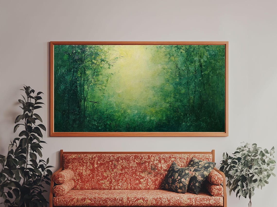 Emerald Green Forest Golden Light Glow Abstract Woodland Poster - Image 6
