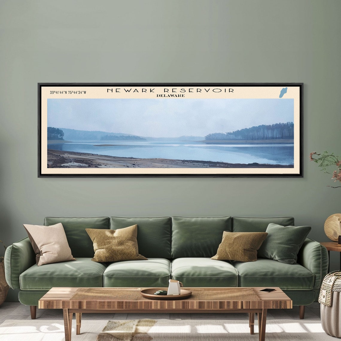 Newark Reservoir Delaware Hazy Blue Gray Minimal Lake Panorama Poster - Image 5