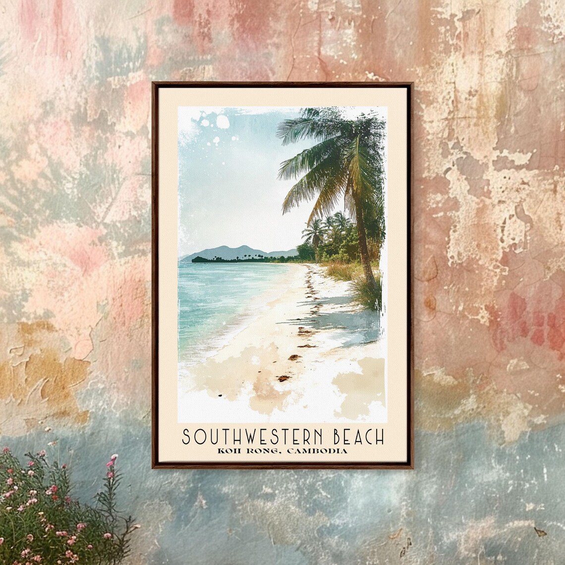 Southwestern Beach Koh Rong Cambodia Palm Fringed Shore Travel Poster - Image 4