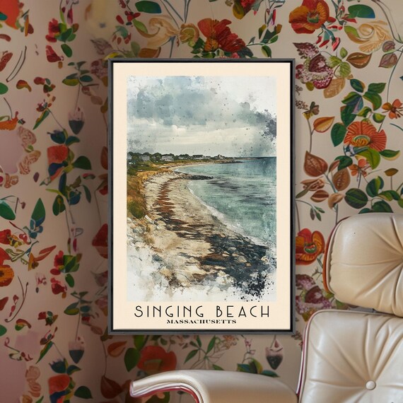 Singing Beach Massachusetts Rocky Shore Curving Cove Distant Houses Poster