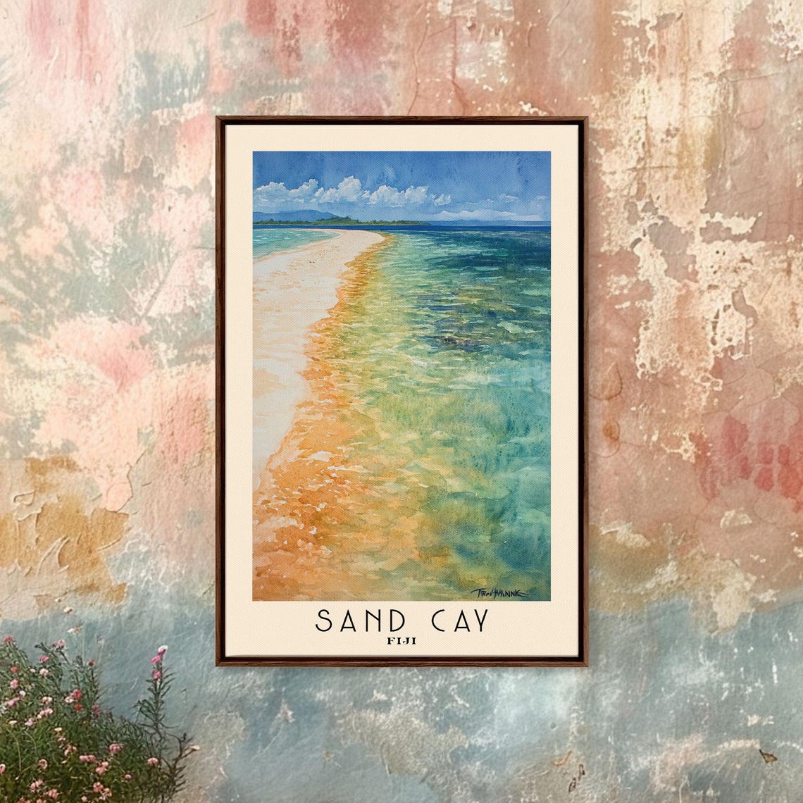 Sand Cay Fiji Narrow White Sandbar Turquoise Ocean Watercolor Poster - Image 4