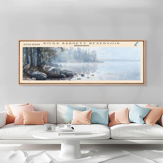 Ross R Barnett Reservoir Framed Print Lake House Decor Panoramic Wall Art Travel Poster Beautiful Lake Scene Living Room Decor