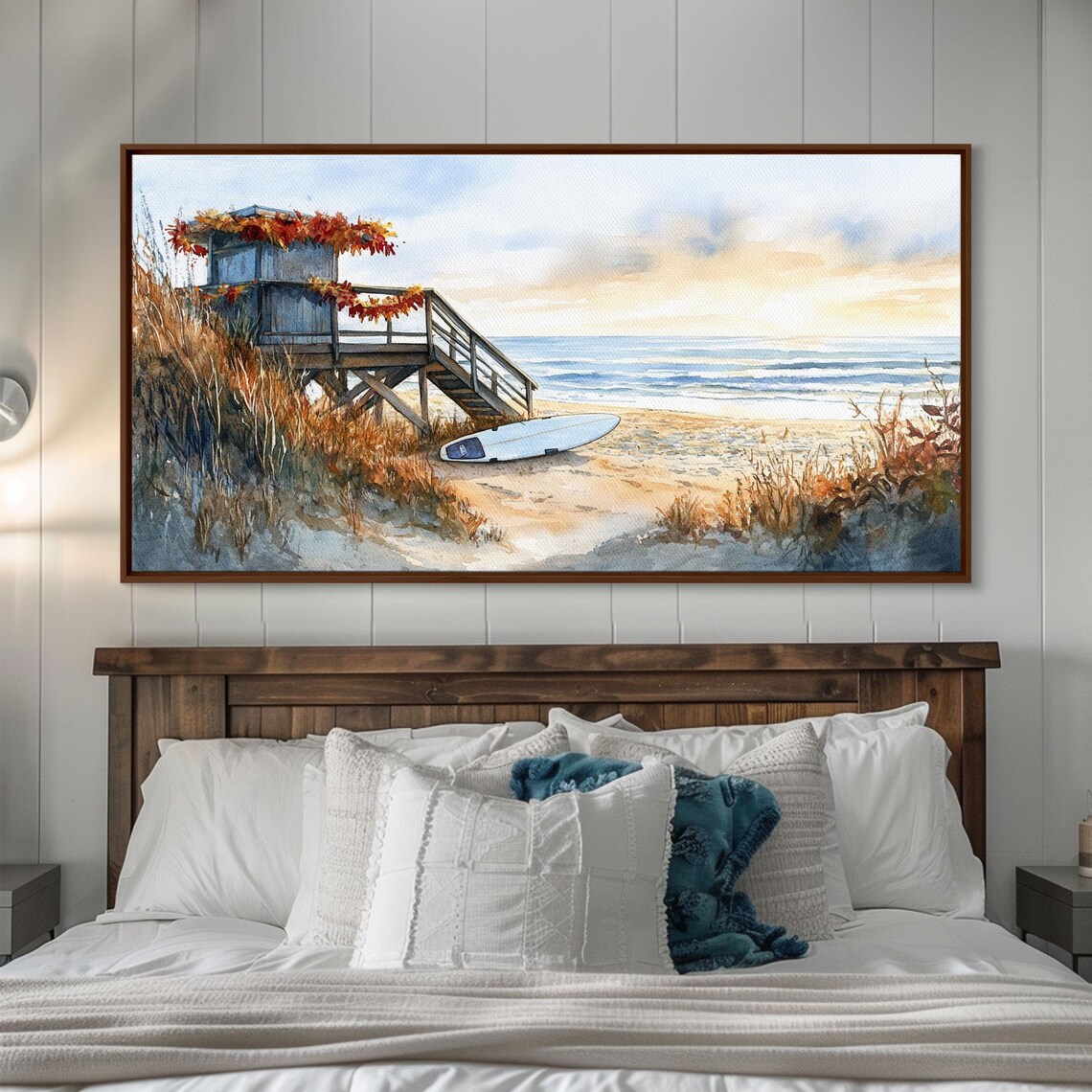 Lifeguard Tower With Fall Leaves Beach Sunset Surf Art Print - Image 4