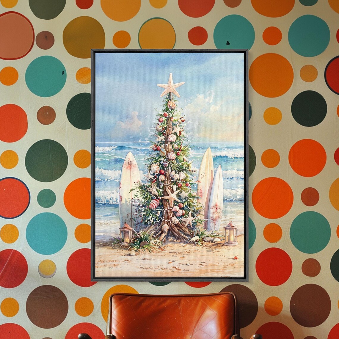 Coastal Christmas Tree With Surfboards Art Print - Image 4