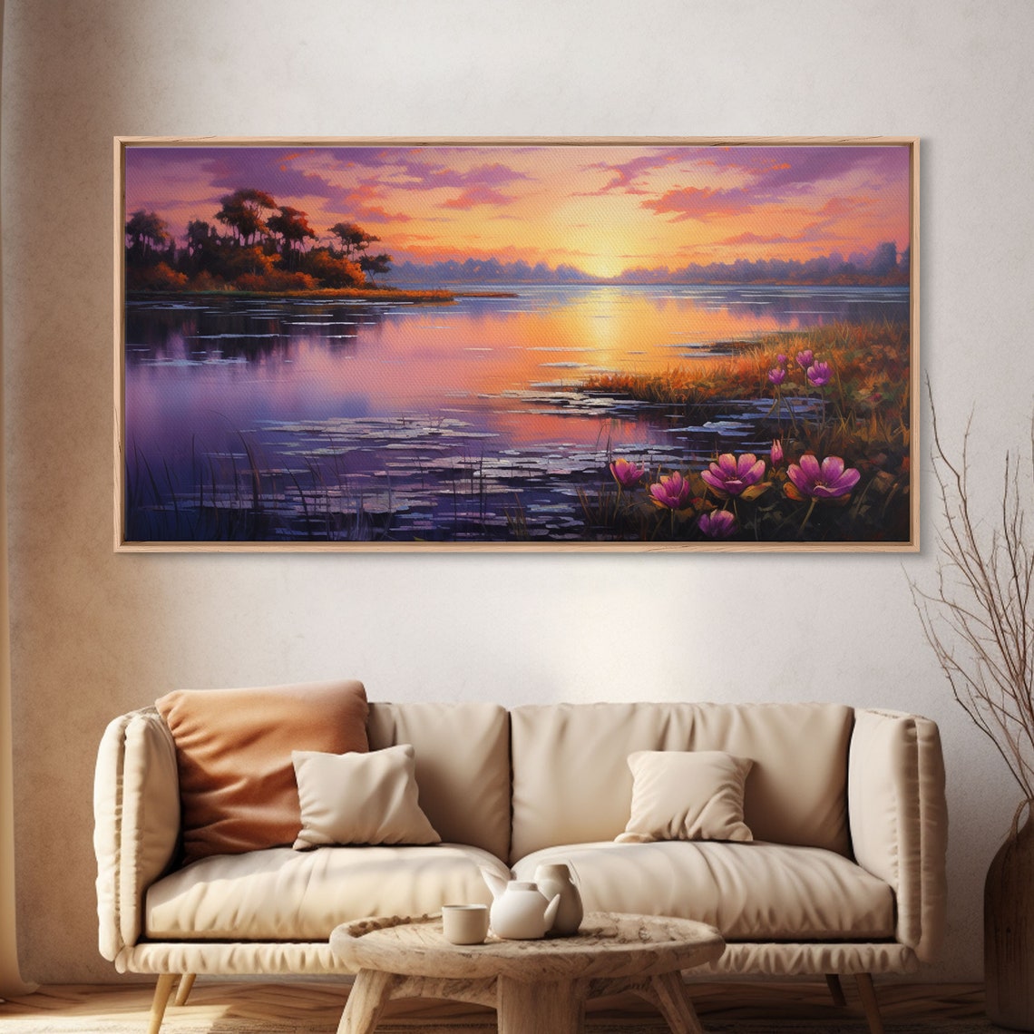 Beautiful Lake At Sunset Framed Print Landscape Oil Painting Print Lakehouse Art Lake Art Lake House Decor Nature Art - Image 4