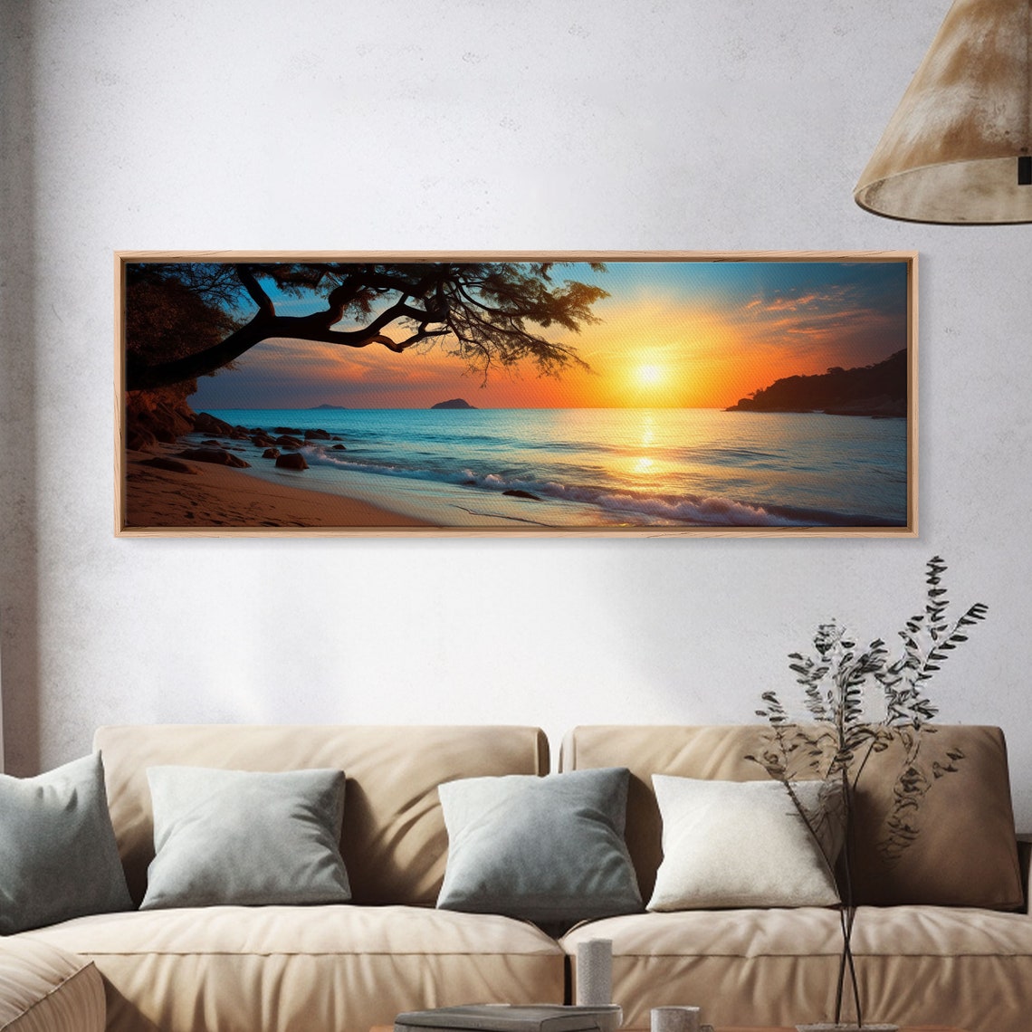 Ocean Beach Sunset Golden Waves Overhanging Tree Branch Poster - Image 4