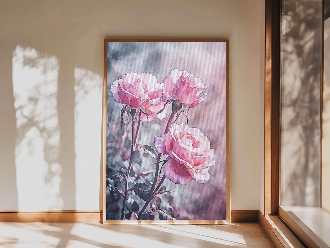 Pink Rose Watercolor Bloom Romantic Garden Floral Wall Art Poster - Image 3