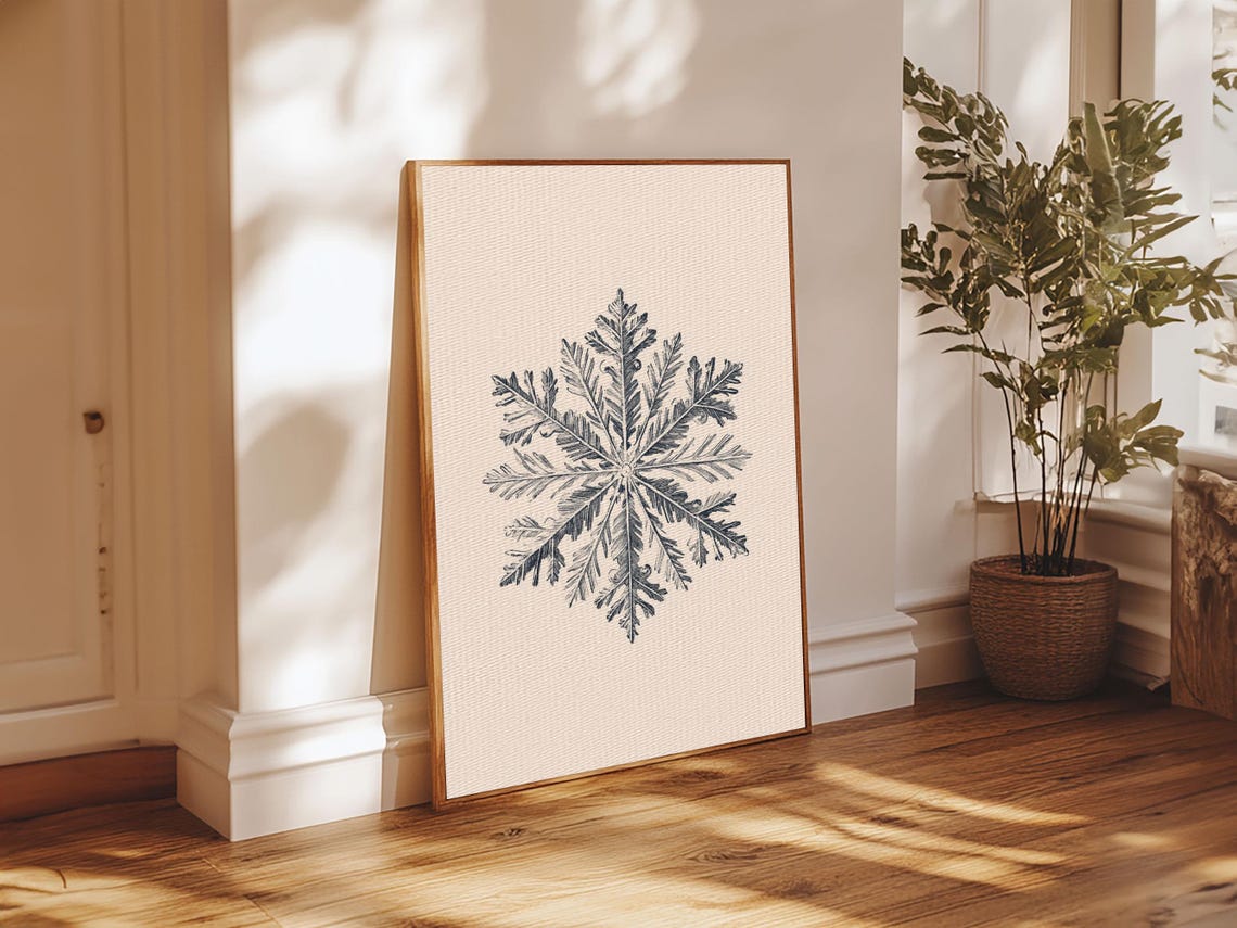 Intricate Snowflake Botanical Engraving Monochrome Winter Art Poster - Image 5