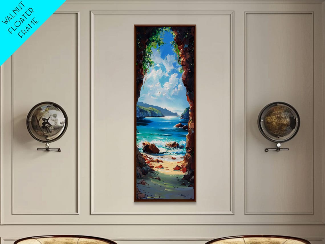 Oversized Vertical Beach Coast Wall Printed Framed Coastal Art Tropical Wall Art Print Contemporary Art For Office Gift For Her