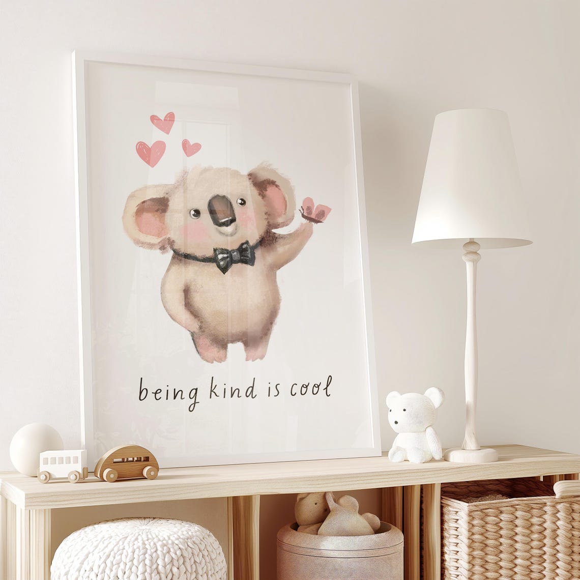 Cute Koala in Bow Tie Being Kind Is Cool Nursery Quote Poster - Image 2