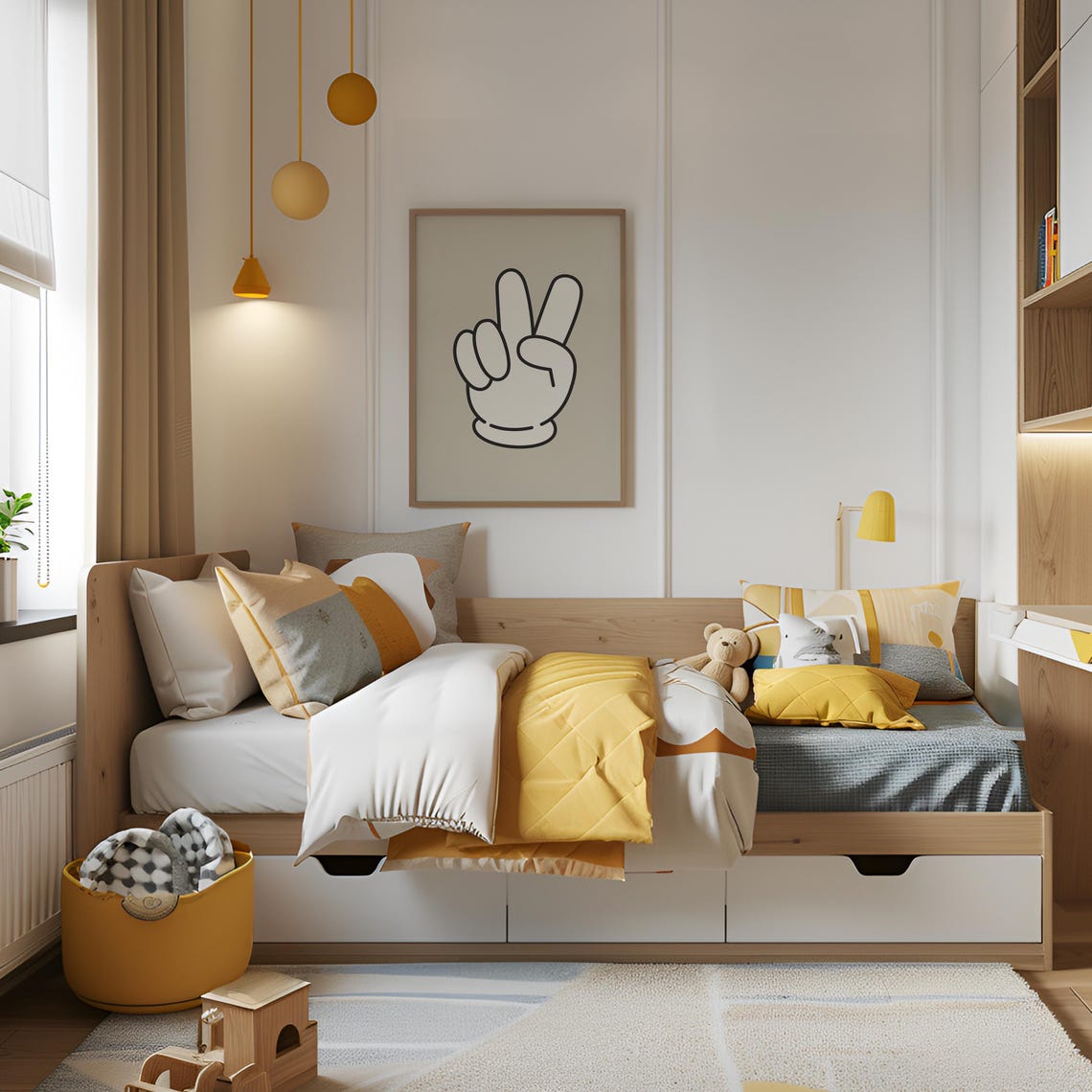 Retro Peace Sign Cartoon Hand Minimalist Nursery Wall Decor Poster - Image 2