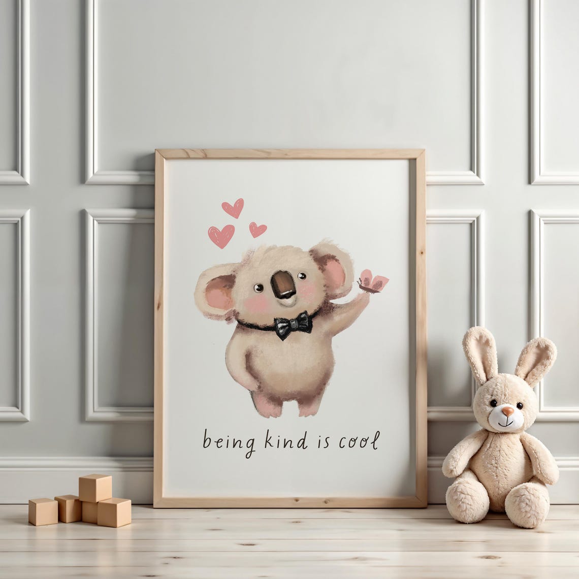 Cute Koala in Bow Tie Being Kind Is Cool Nursery Quote Poster - Image 3