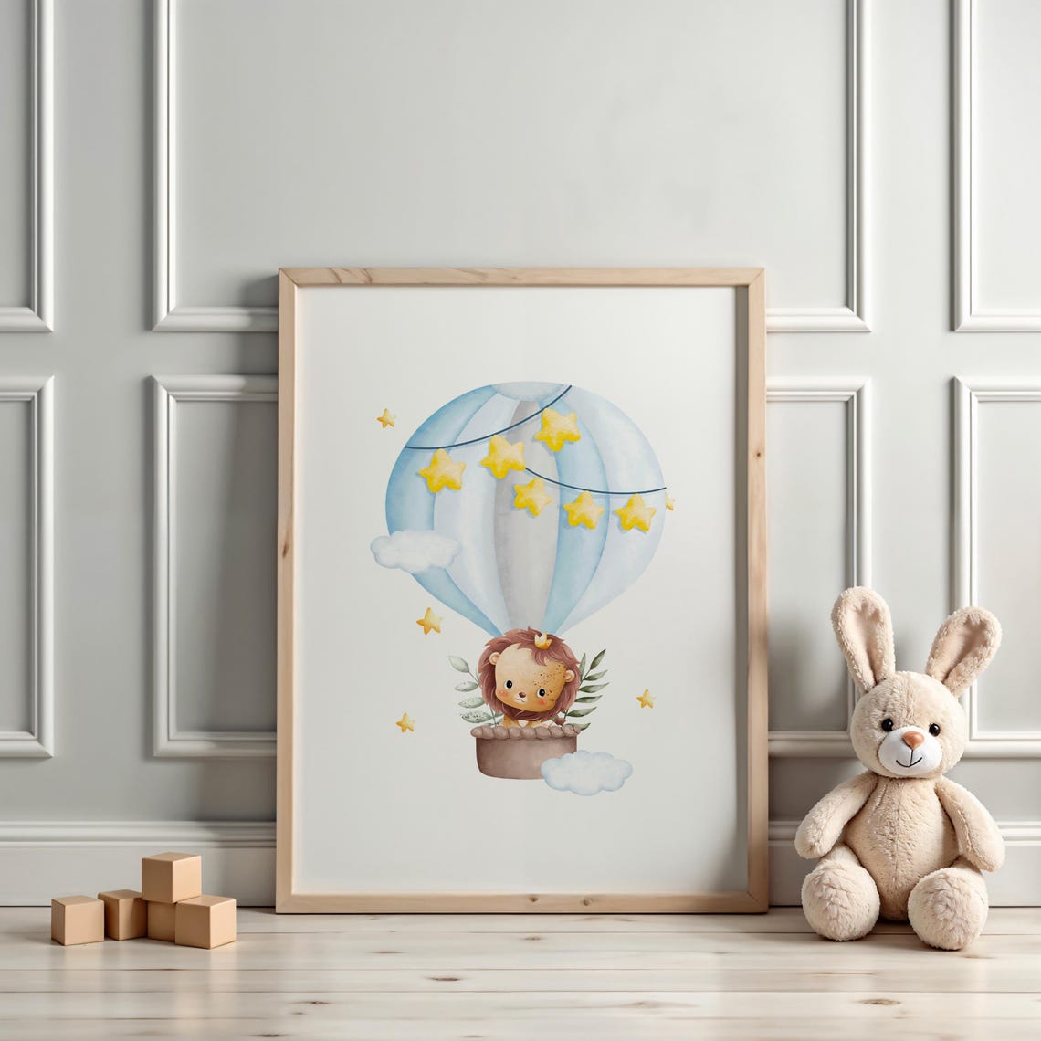 Baby Lion Hot Air Balloon Starry Sky Nursery Adventure Poster - Image 3