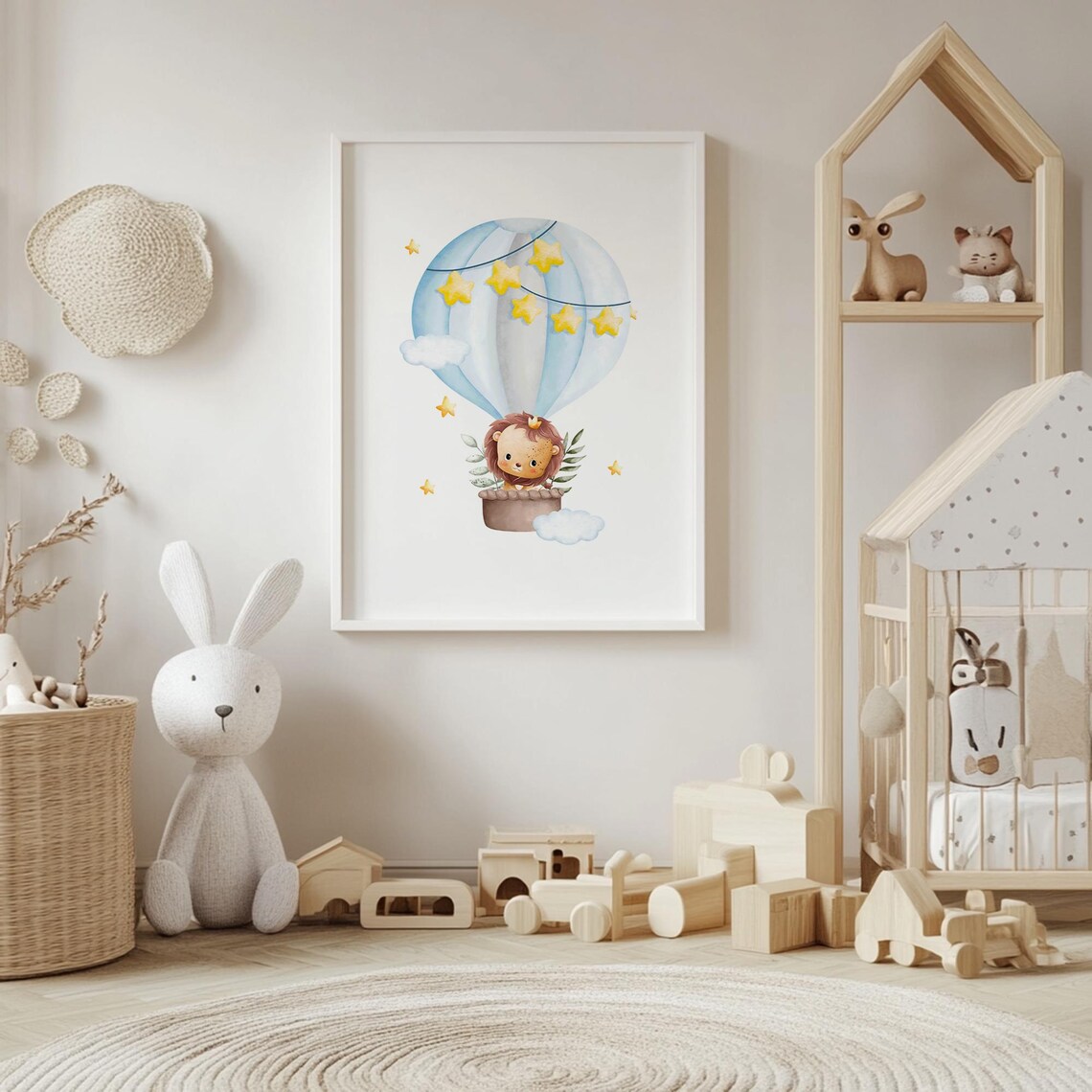Baby Lion Hot Air Balloon Starry Sky Nursery Adventure Poster - Image 4