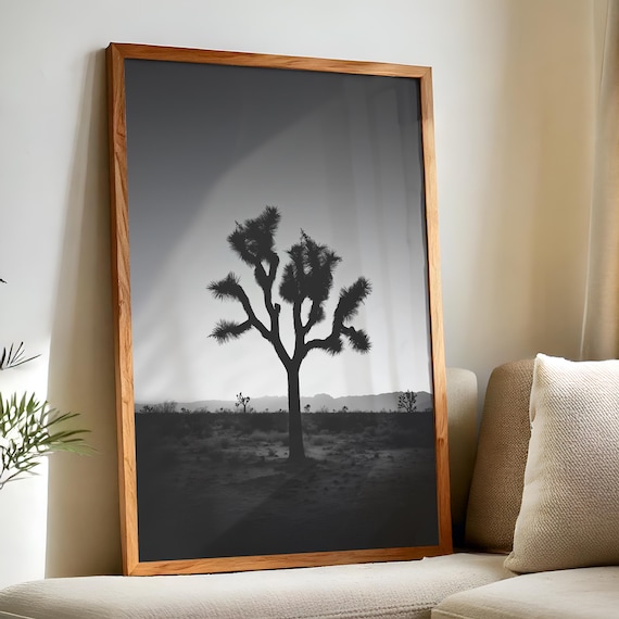 Joshua Tree Black And White, Minimalist Landscape Art Print