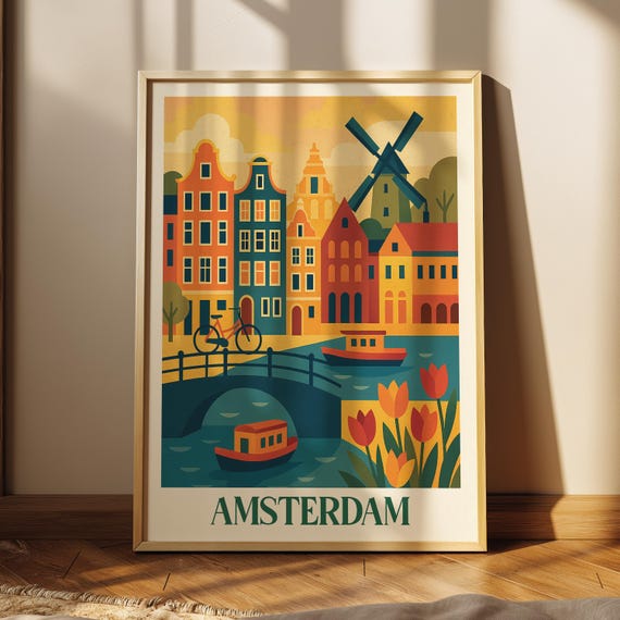 Amsterdam Wall Art Print Modern Travel City Poster Minimal Home Decor Digital Download