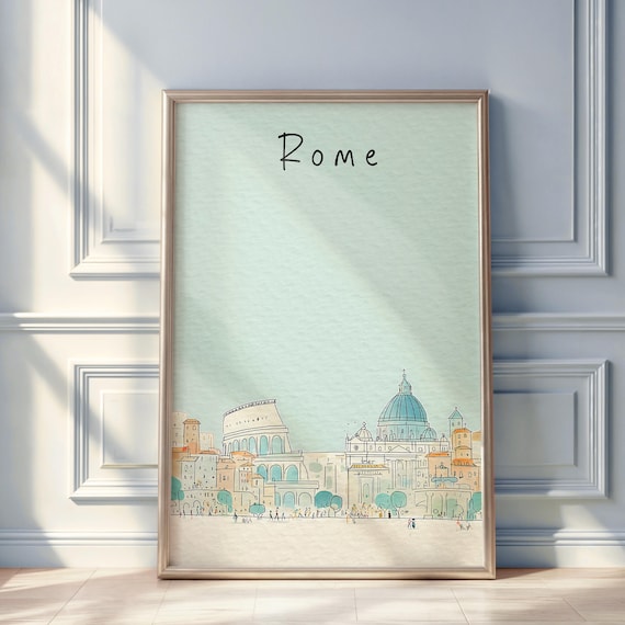 Rome Watercolor Poster Colosseum Vatican Italy Minimal Travel City Art