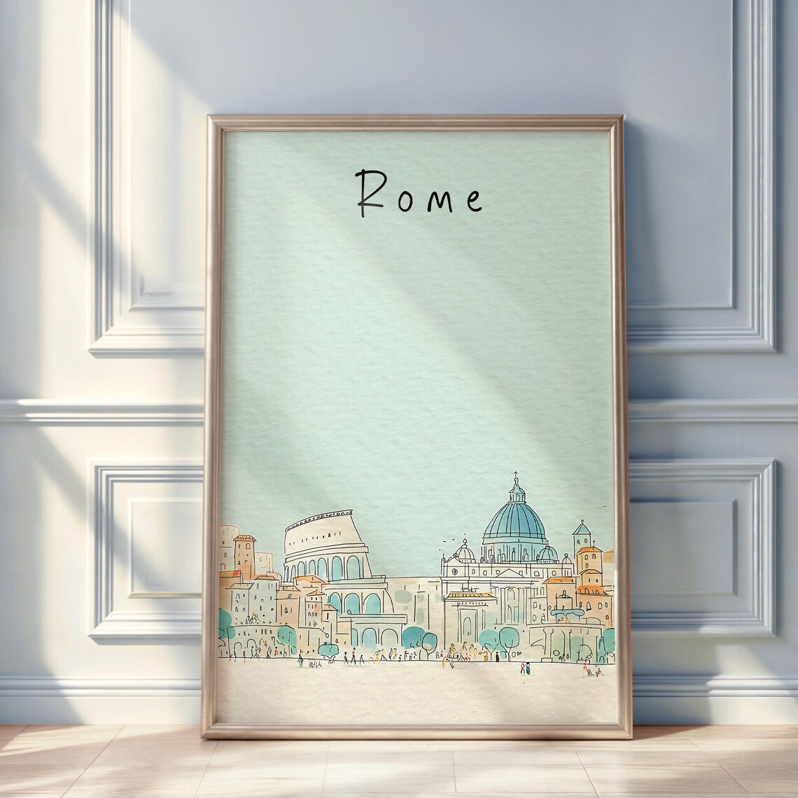 Rome Watercolor Poster Colosseum Vatican Italy Minimal Travel City Art