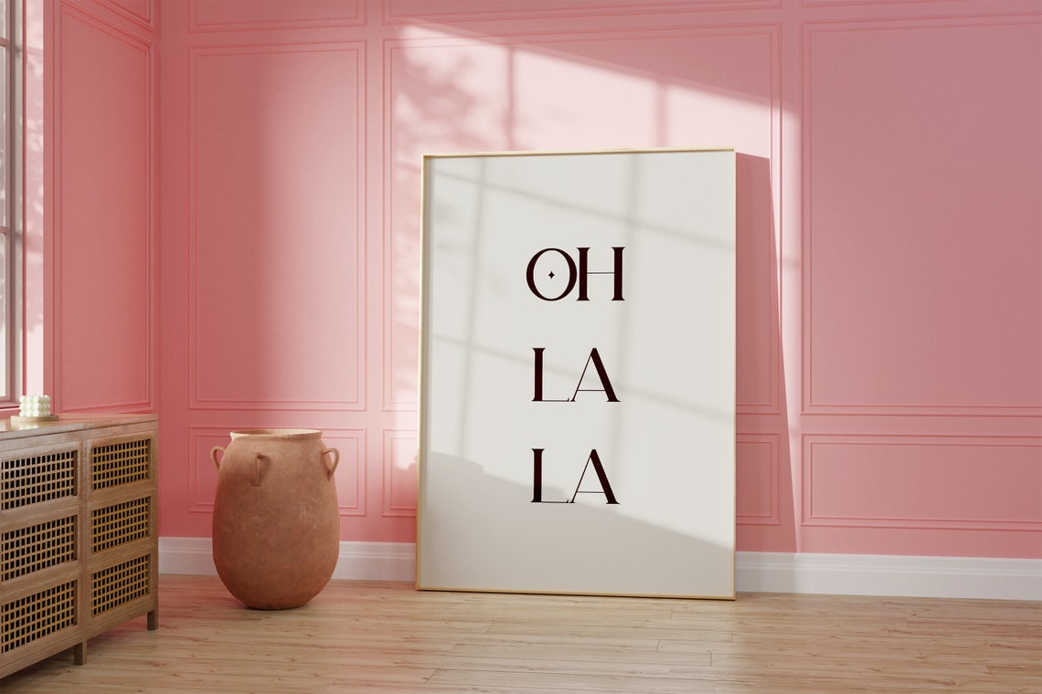Oh La La French Quote Minimalist Typography Chic Paris Wall Poster