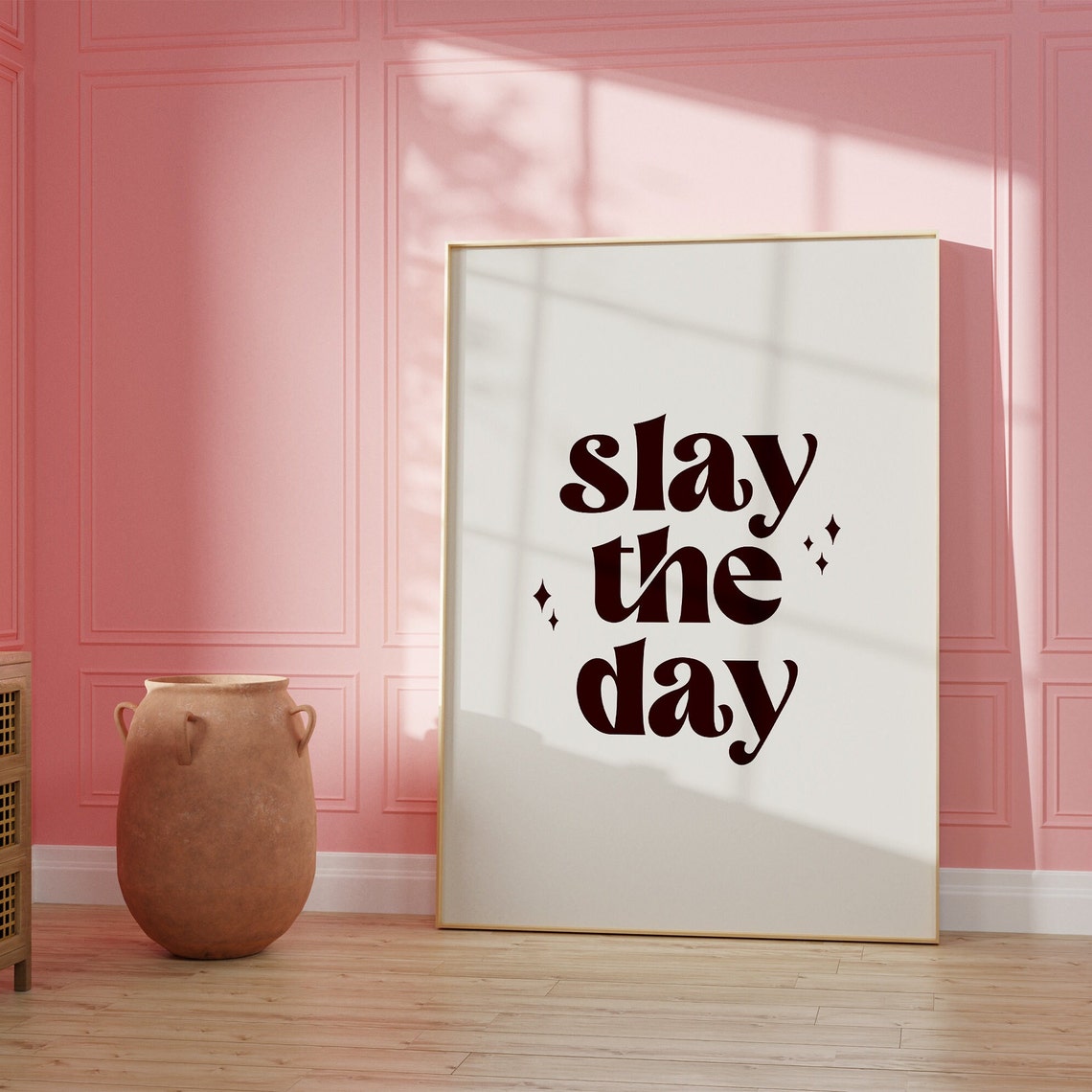 Slay The Day Retro Typography Motivational Quote Office Decor Poster - Image 2