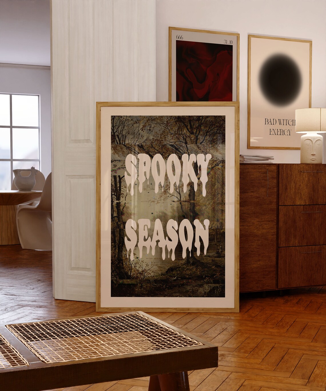 Spooky Season Dripping Letters Dark Autumn Forest Halloween Poster - Image 3