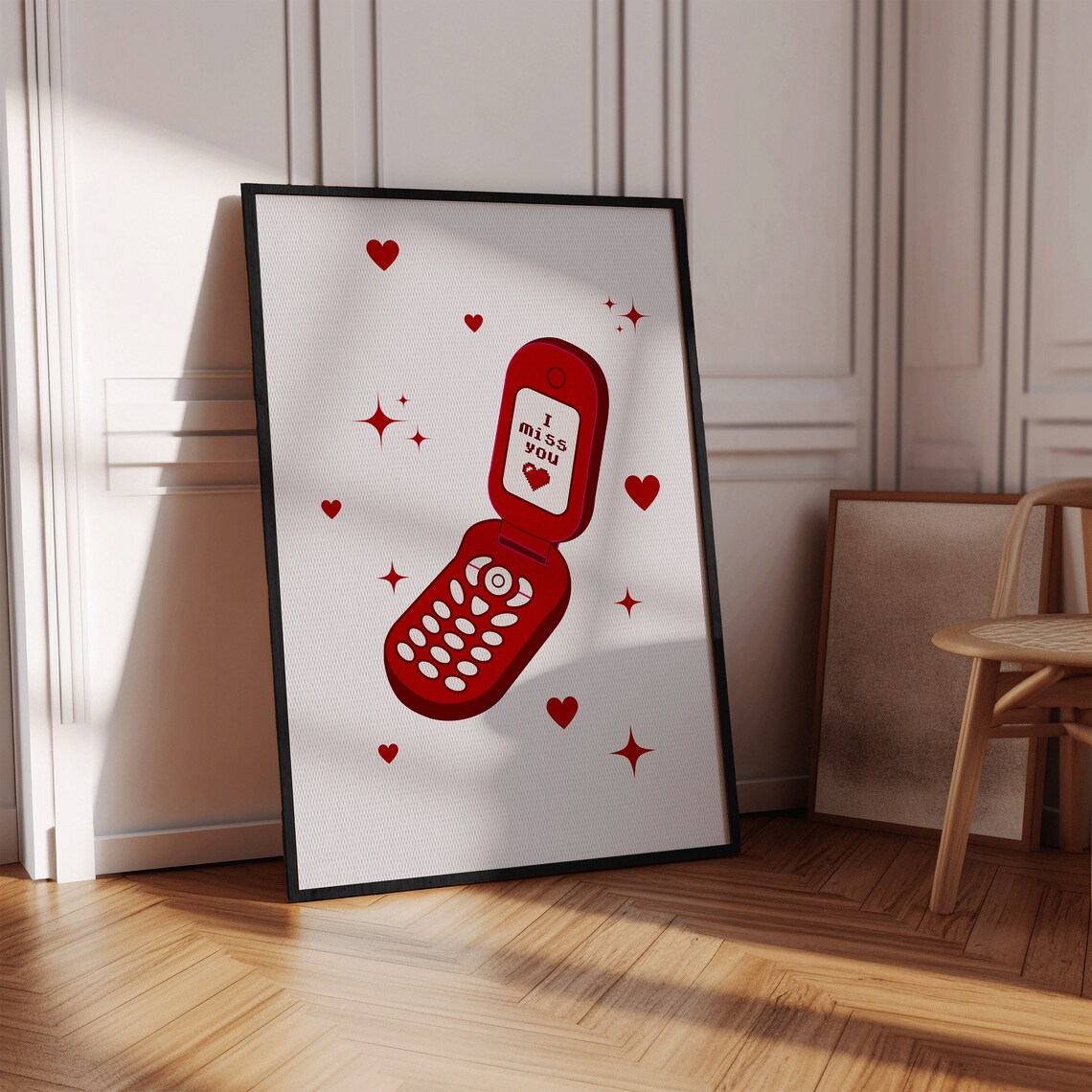 I Miss You Red Flip Phone Y2K Retro Nostalgic Valentines Poster - Image 2